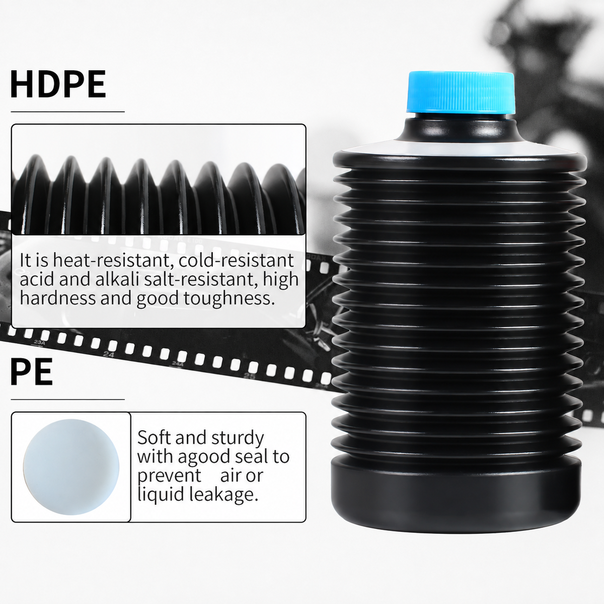 eTone Collapsible Storage Bottle 1 Litre HDPE for Darkroom Chemical Laboratory Chemical Reagent Bottle Photosensitive Material