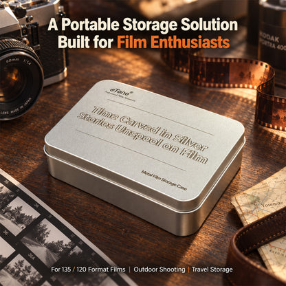 120 135 35mm Metal Film Storage Silent Canister Case Carved Silver Box with Clips