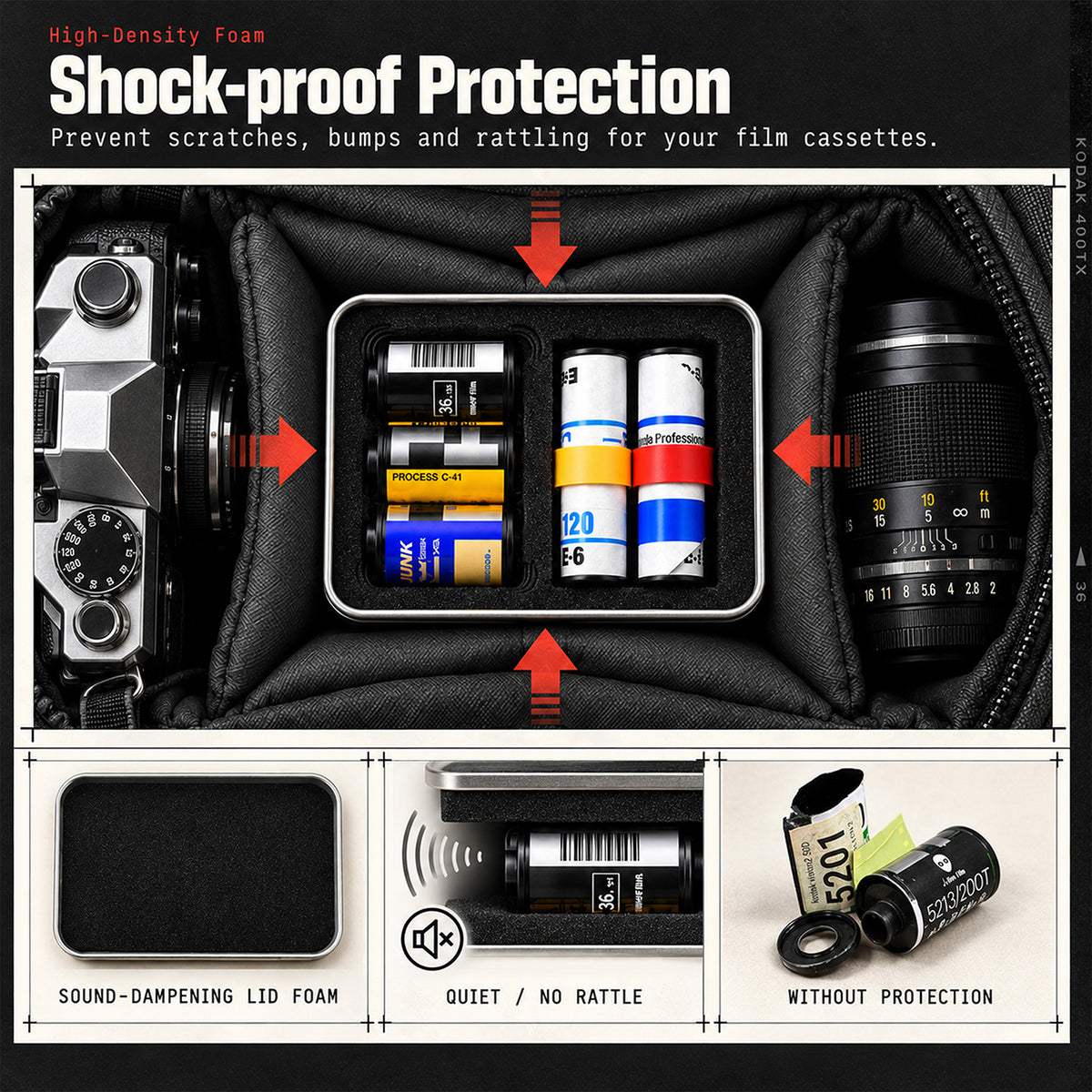 eTone Metal Film Canister Silent Storage Case Box with Clips for 120 135 35mm Negative Film