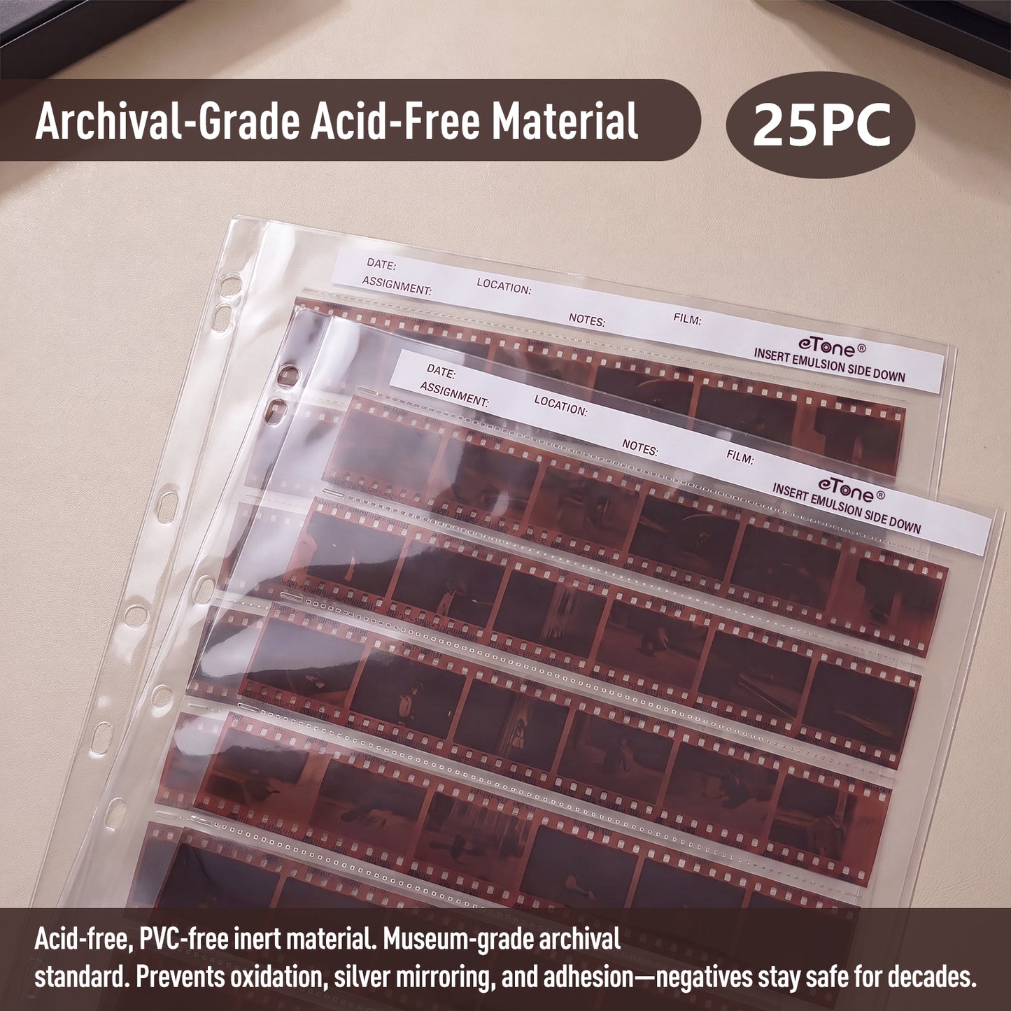 25x Acid-Free Archival Storage Sheets Pages 35mm 135 B&W Color Negative Film Slide Sleeves