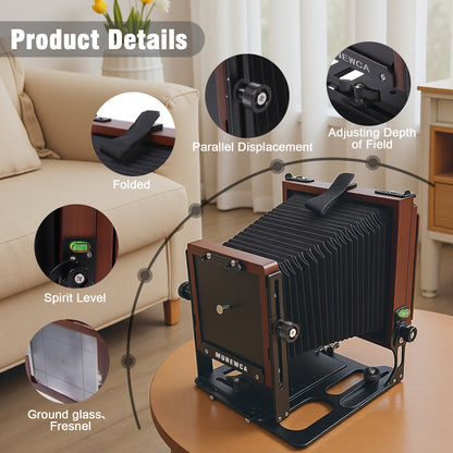 New Munewca 4X5'' Large Format Teak Wood Field Folding Film Camera With Ground Glass