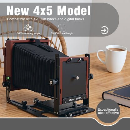 New Munewca 4X5'' Large Format Teak Wood Field Folding Film Camera With Ground Glass