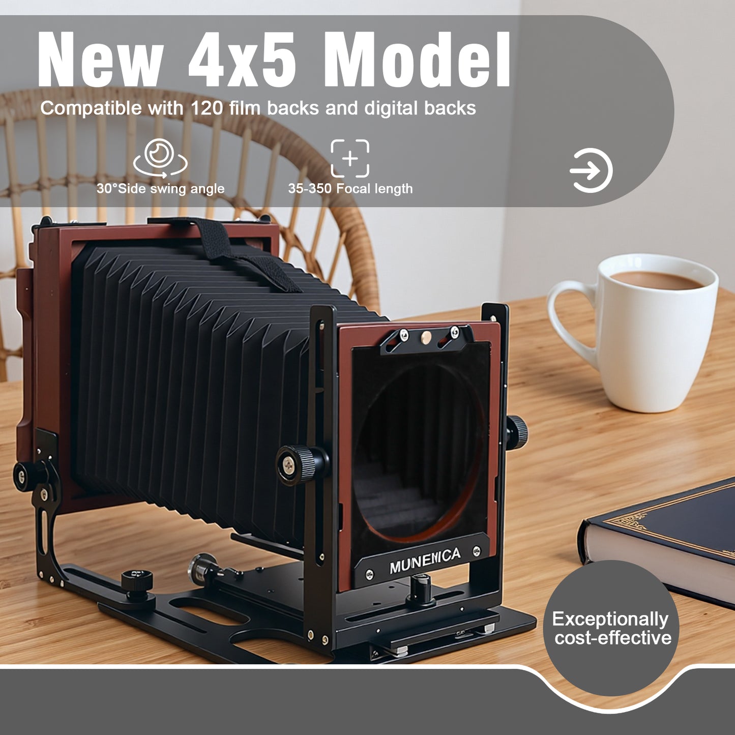 New Munewca 4X5'' Large Format Teak Wood Field Folding Film Camera With Ground Glass