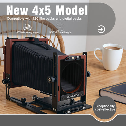 New Munewca 4X5'' Large Format Teak Wood Field Folding Film Camera With Ground Glass