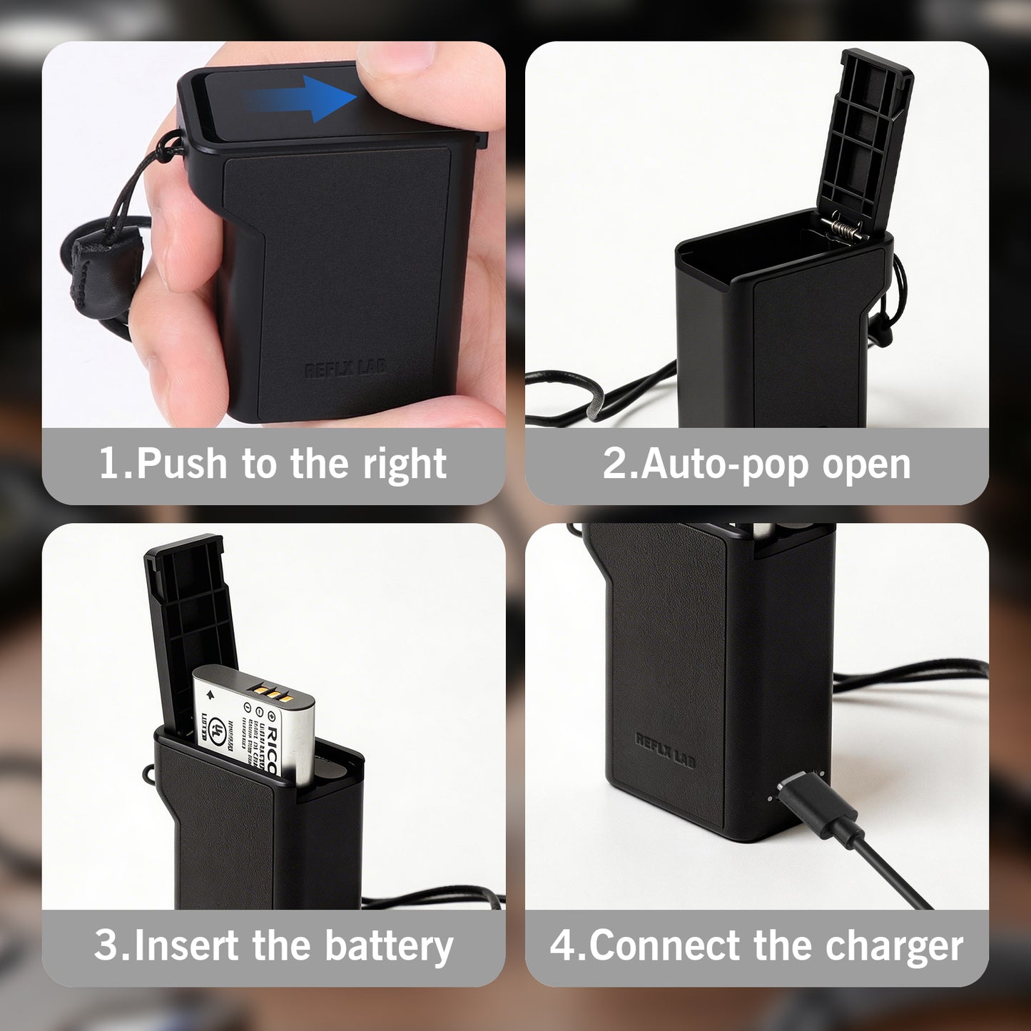 3-in-1 Battery Charging Storage Box Case for Ricoh Ricoh GR3 HDF GR3X HDF Olympus SP-100EE SH-2 DB-110 LI-92B