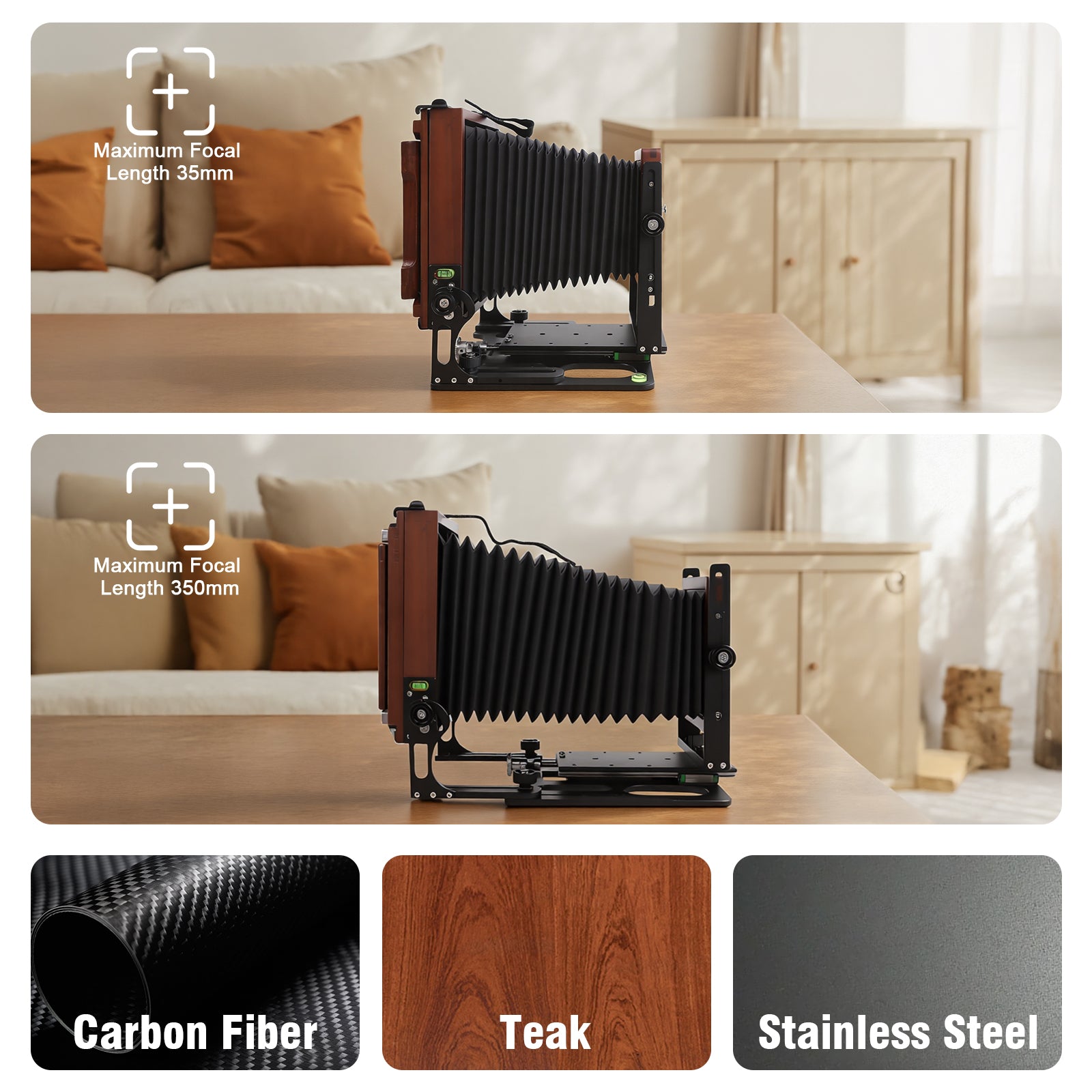 New Munewca 4X5'' Large Format Teak Wood Field Folding Film Camera
