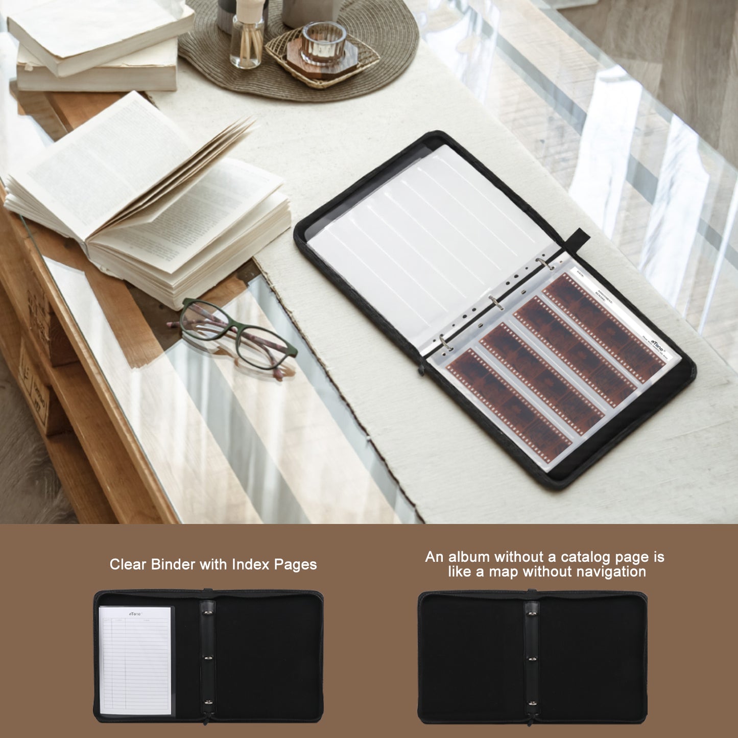 Brown L Size Photo Ring Binder Zipper Album 120 6x6 6x7 Acid-free Film Negative Storage Page