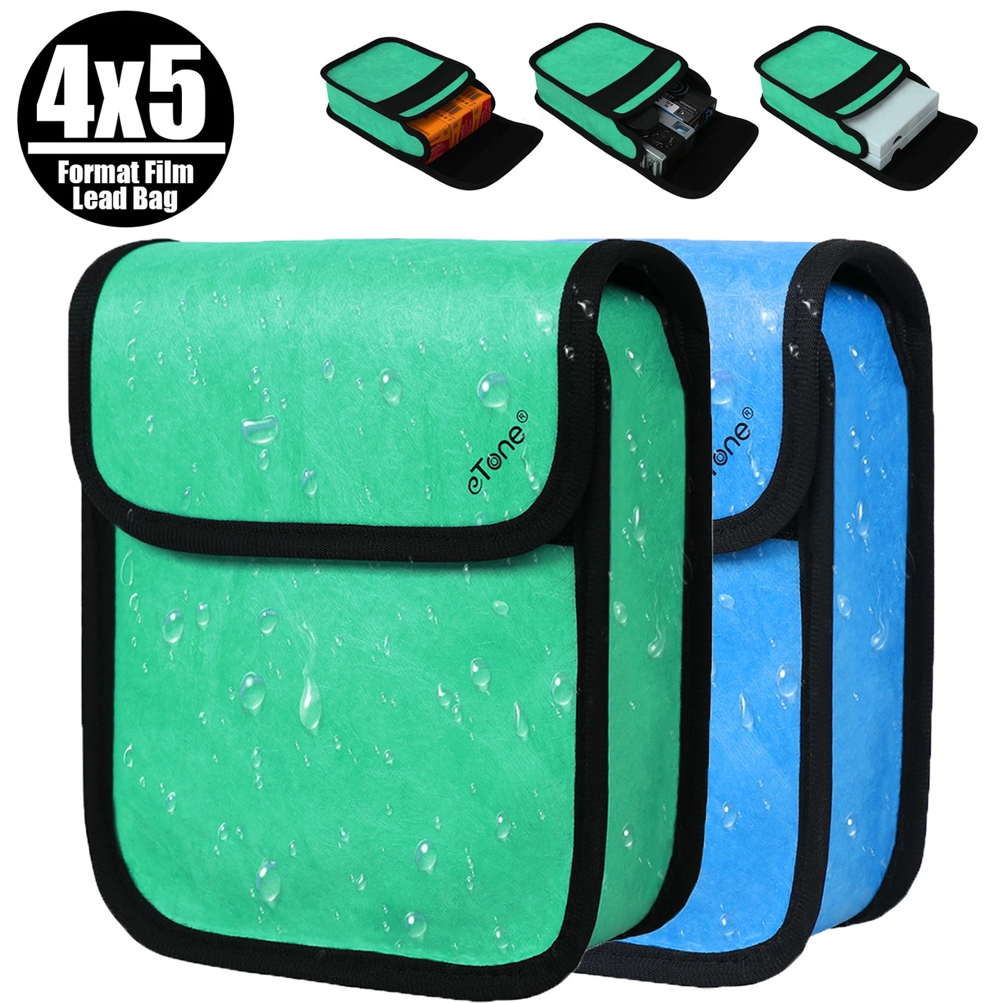 eTone Anti-X-ray Film Guard Lead Foil Protection Bag for 135 35mm 120 4x5 B/W Color Film(Blue or Green)