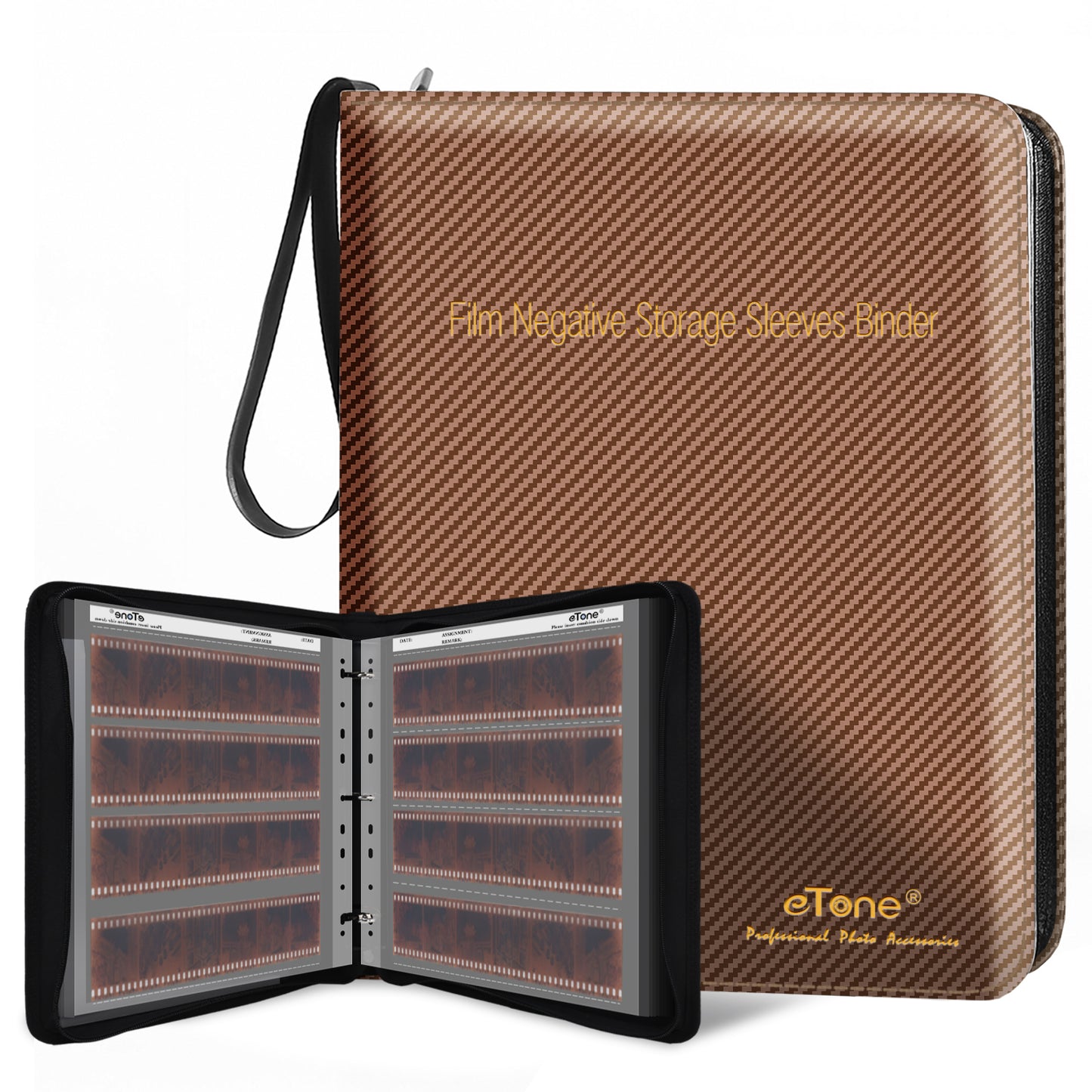 Brown L Size Photo Ring Binder Zipper Album 120 6x6 6x7 Acid-free Film Negative Storage Page