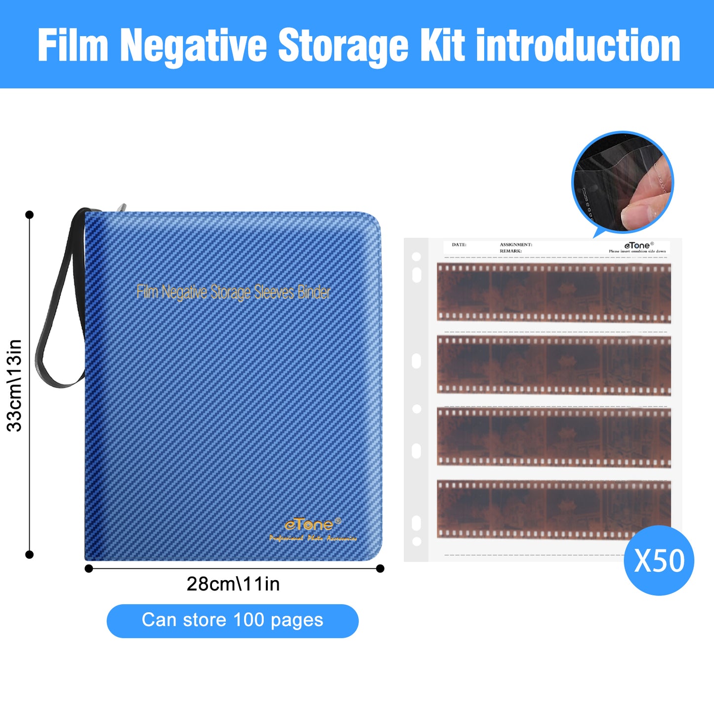 Blue Film Photo Binder Zipper Album 120 6x7 6x6 Archival Negative Storage Slide Page