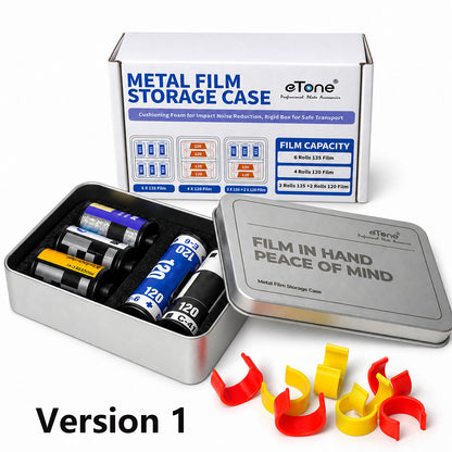 eTone Metal Film Canister Silent Storage Case Box with Clips for 120 135 35mm Negative Film