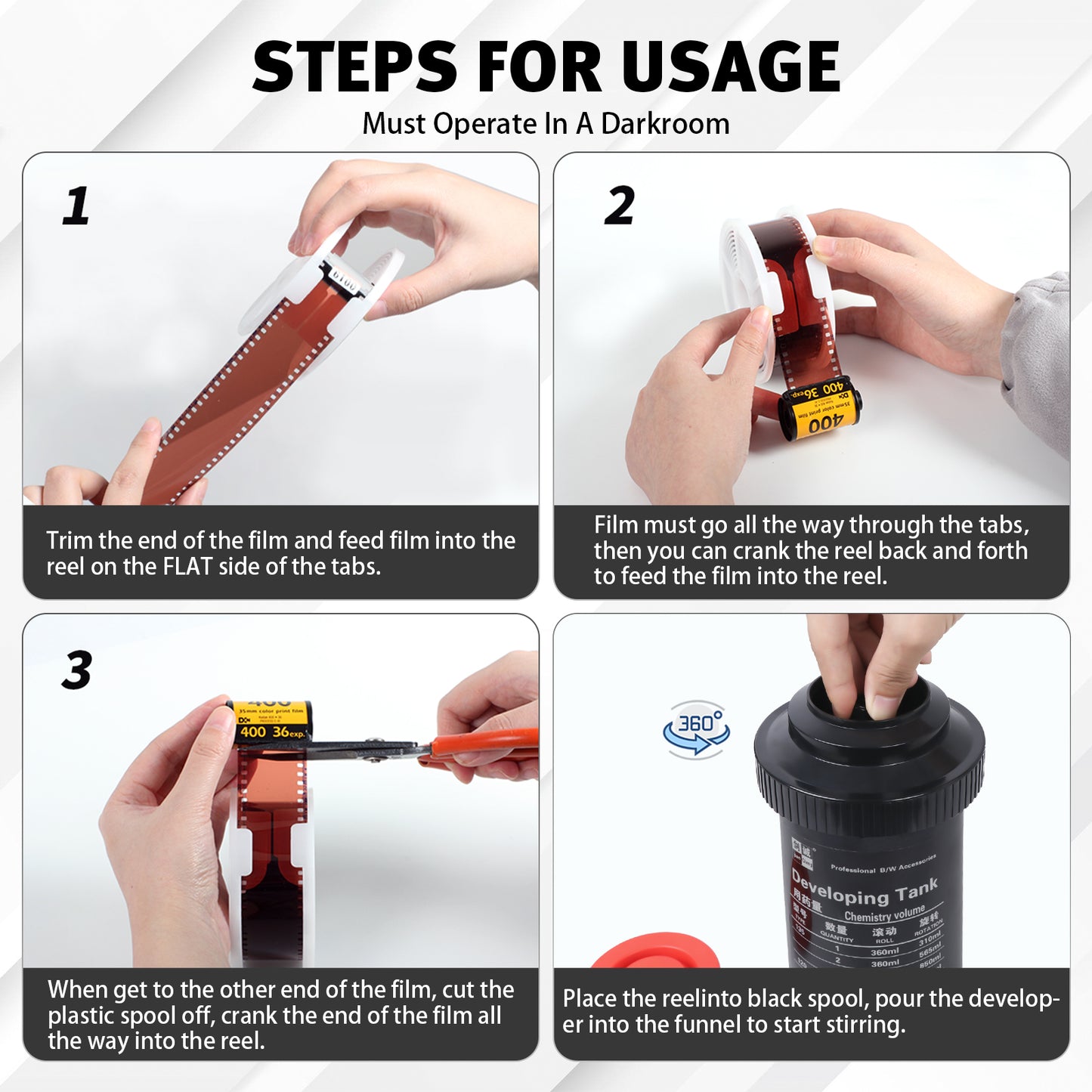 Film Develop Tank 3 Spiral Reels with Buckle Separator 120 127 135 B&W Color Negative Darkroom Processing Processor