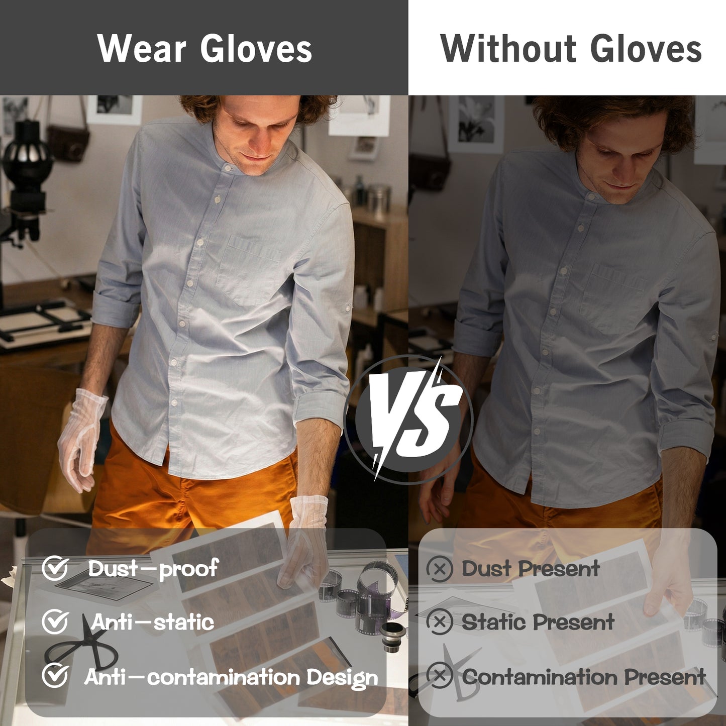 6 Pairs Darkroom Anti-Static Dust-Proof Gloves For Darkroom Photo Film Developing Processing （12pcs）