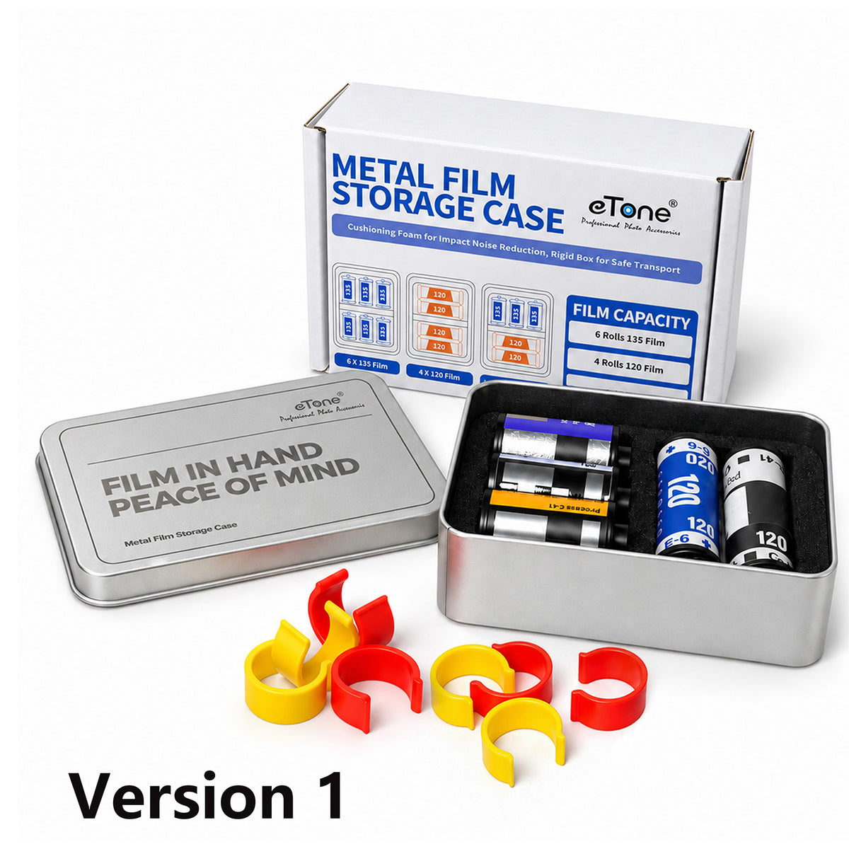 eTone Metal Film Canister Silent Storage Case Box with Clips for 120 135 35mm Negative Film
