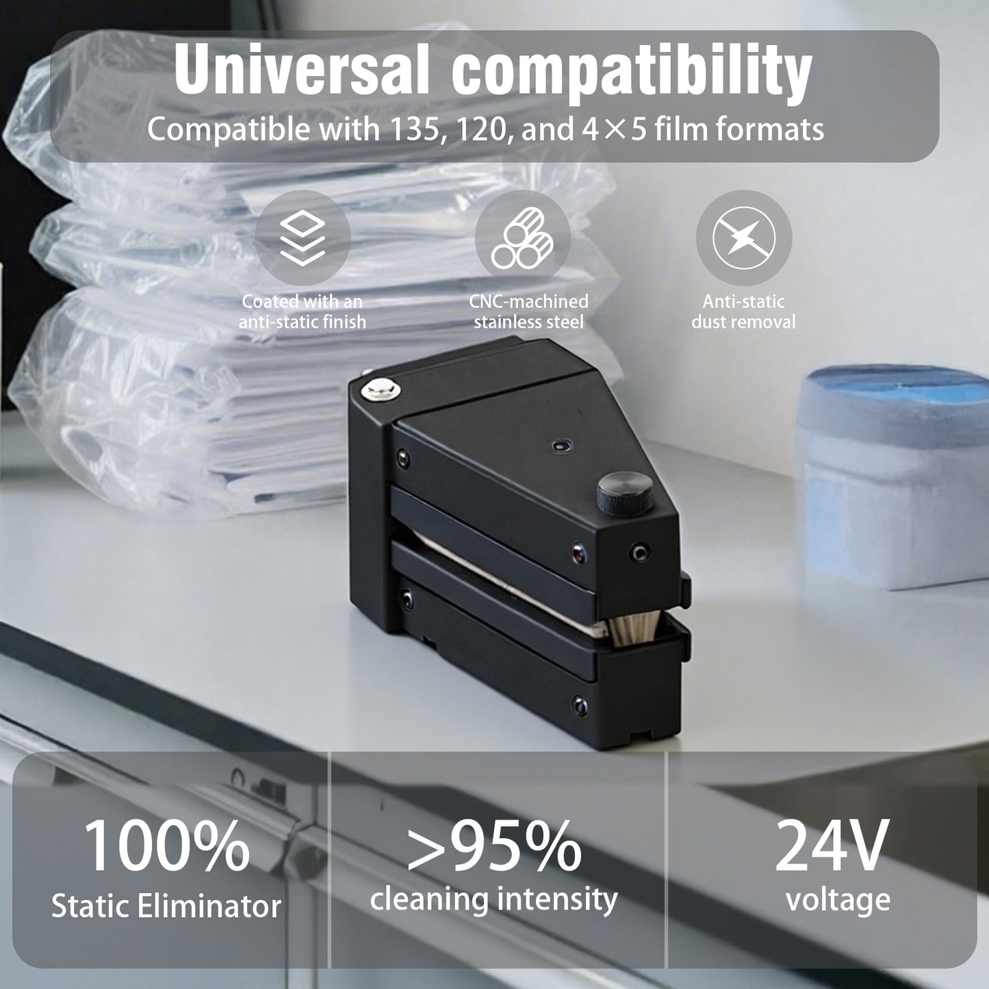 Professional Film Anti-Static Electric Dust Remover Vacuum Cleaner For 120 135 35mm 4x5 (Black)