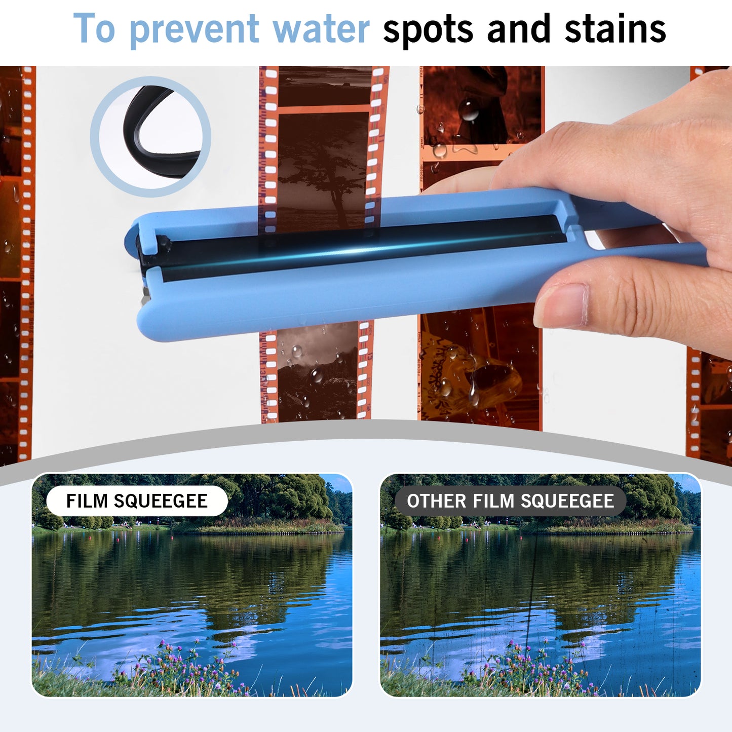 eTone Film Squeegee for 35mm 135 120 4x5 Film, Soft Silicone Blades, Streak-Free Wiping Negative Film Blue Green