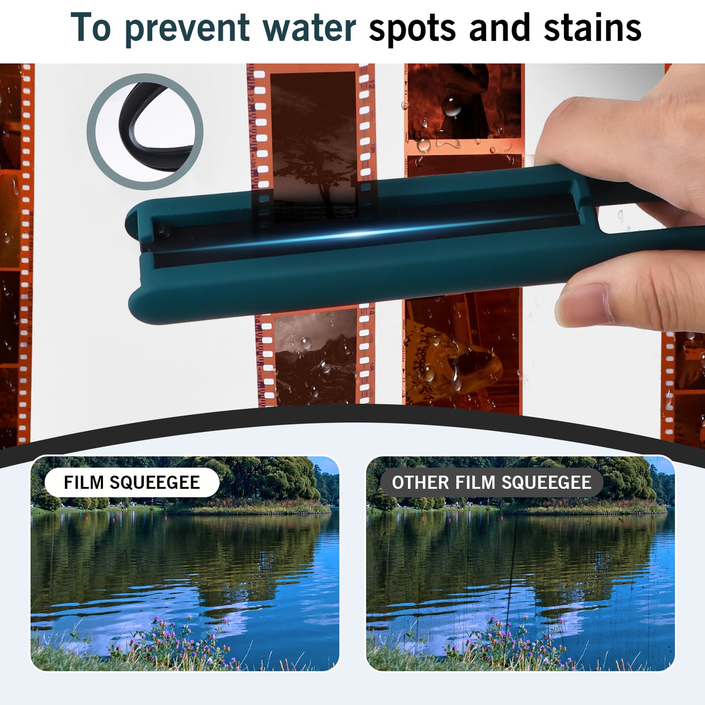 eTone Film Squeegee for 35mm 135 120 4x5 Film, Soft Silicone Blades, Streak-Free Wiping Negative Film Blue Green