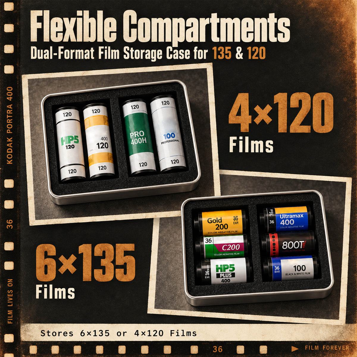 Multi-Format Metal Film Storage Case Silent Container Box For 120 135 35mm B&W Color Negative Film