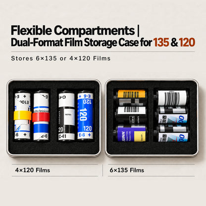 120 135 35mm Metal Film Storage Silent Canister Case Carved Silver Box with Clips