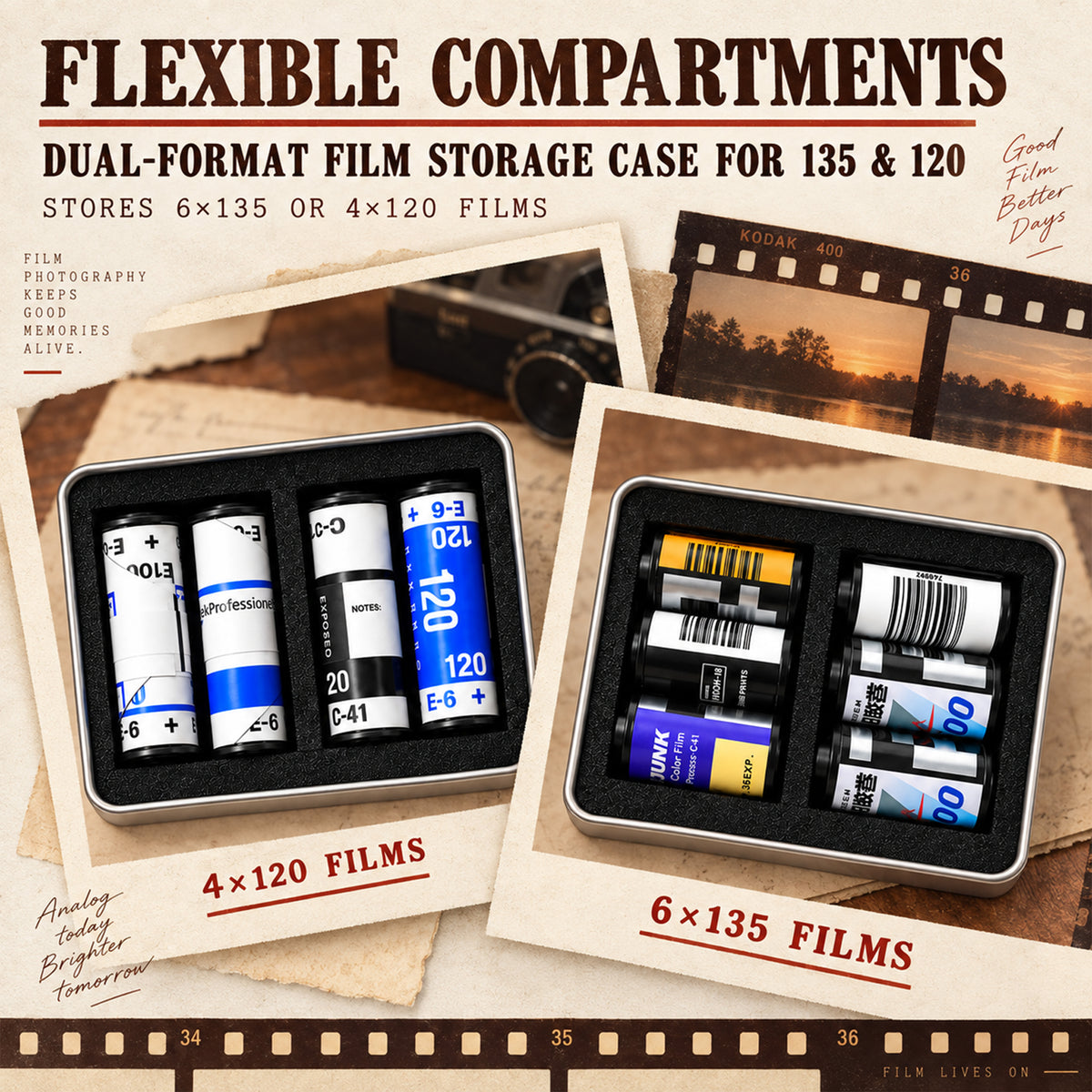 Multi-Format Metal Film Storage Case Silent Container Box For 120 135 35mm B&W Color Negative Film