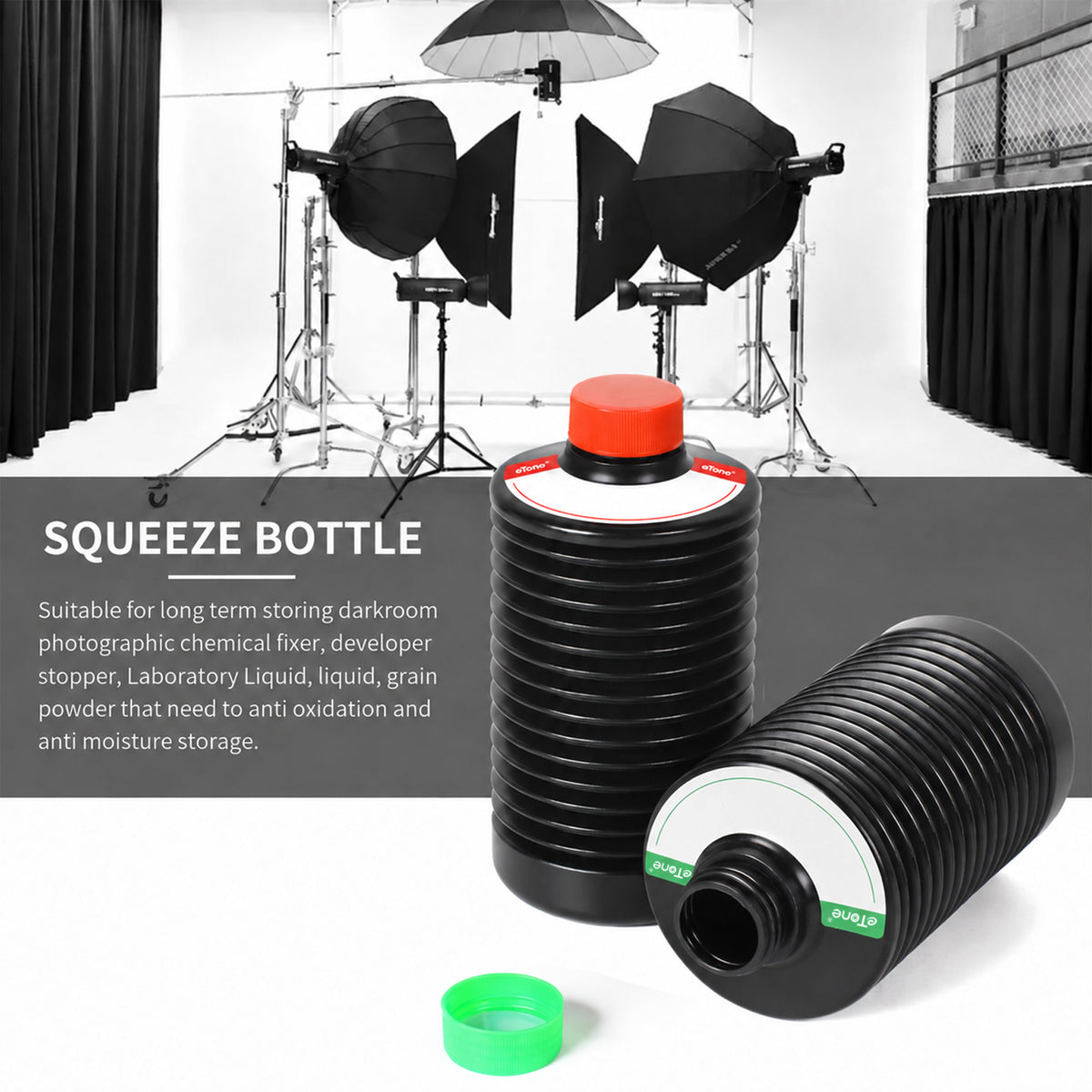 eTone Collapsible Storage Bottle 1 Litre HDPE for Darkroom Chemical Laboratory Chemical Reagent Bottle Photosensitive Material