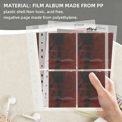 eTone 50/100X Archival Storage Sheets 4x5 Page Bag Ring Binder B/W Film Negative