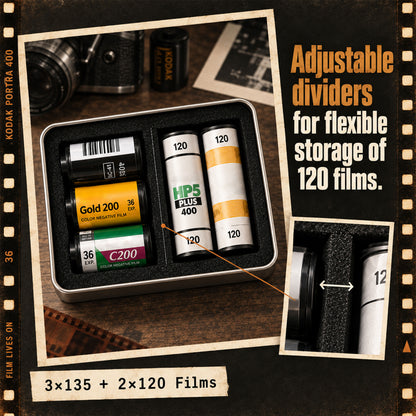 Multi-Format Metal Film Storage Case Silent Container Box For 120 135 35mm B&W Color Negative Film