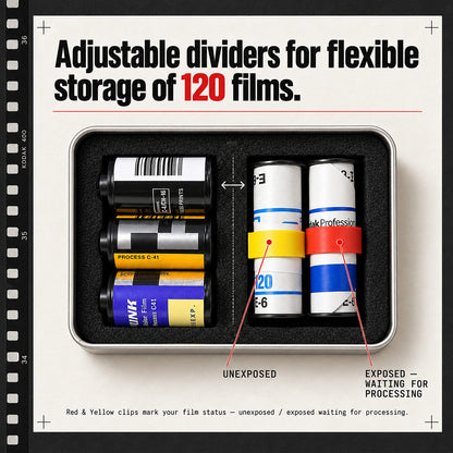 eTone Metal Film Canister Silent Storage Case Box with Clips for 120 135 35mm Negative Film