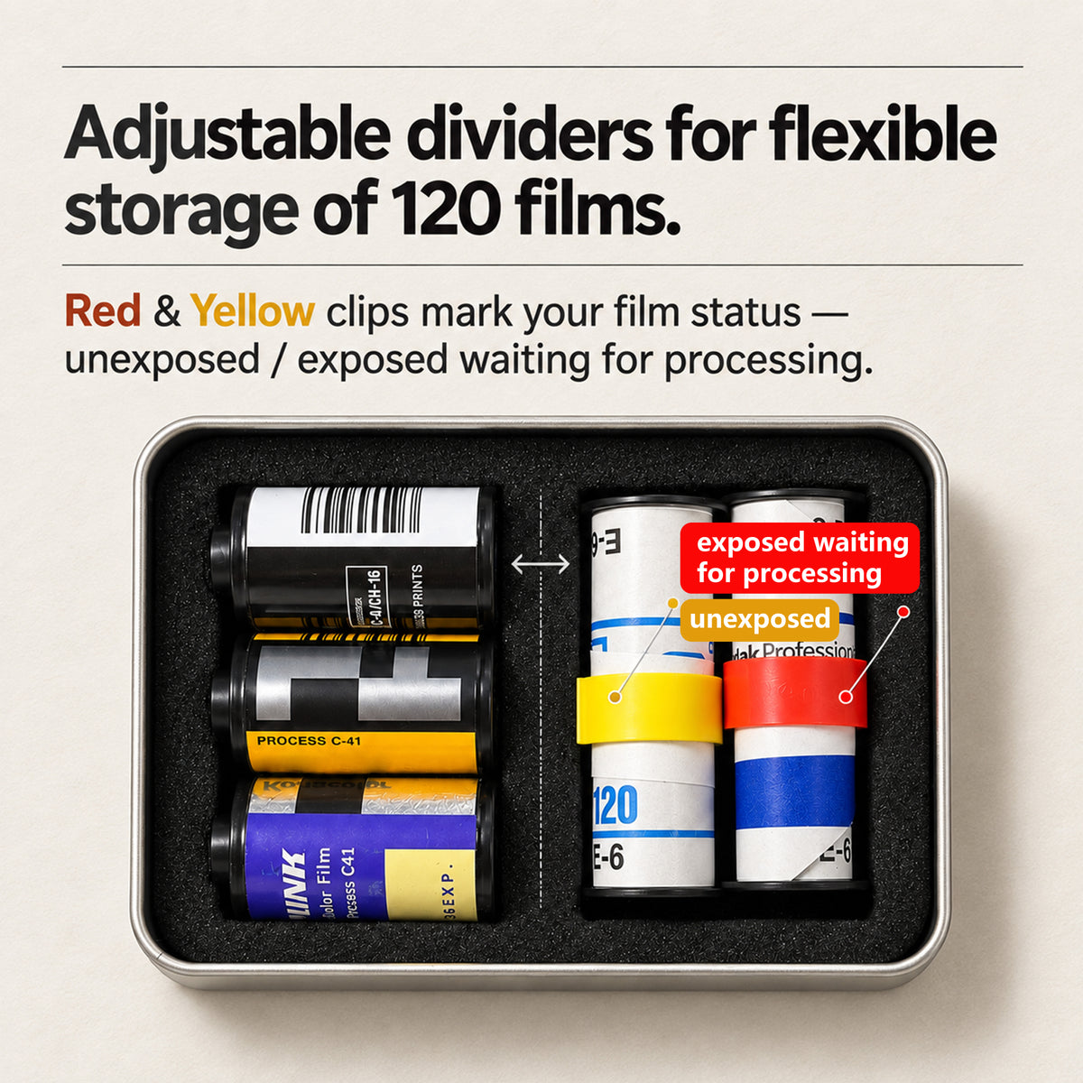 120 135 35mm Metal Film Storage Silent Canister Case Carved Silver Box with Clips