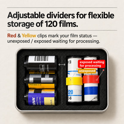 120 135 35mm Metal Film Storage Silent Canister Case Carved Silver Box with Clips