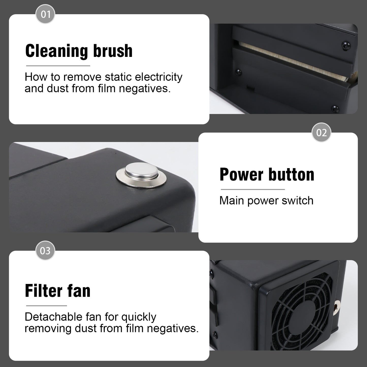 Professional Film Anti-Static Electric Dust Remover Vacuum Cleaner For 120 135 35mm 4x5 (Black)