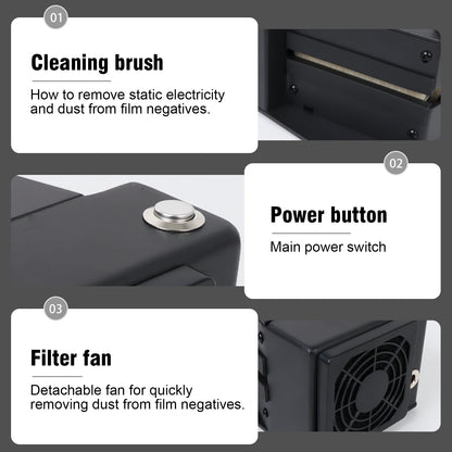Professional Film Anti-Static Electric Dust Remover Vacuum Cleaner For 120 135 35mm 4x5 (Black)