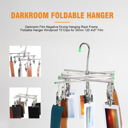 Collapsible Foldable Roll Sheet Film Drying Rack Hanging Frame Clips Darkroom 120 135 4x5 Negative Finishing