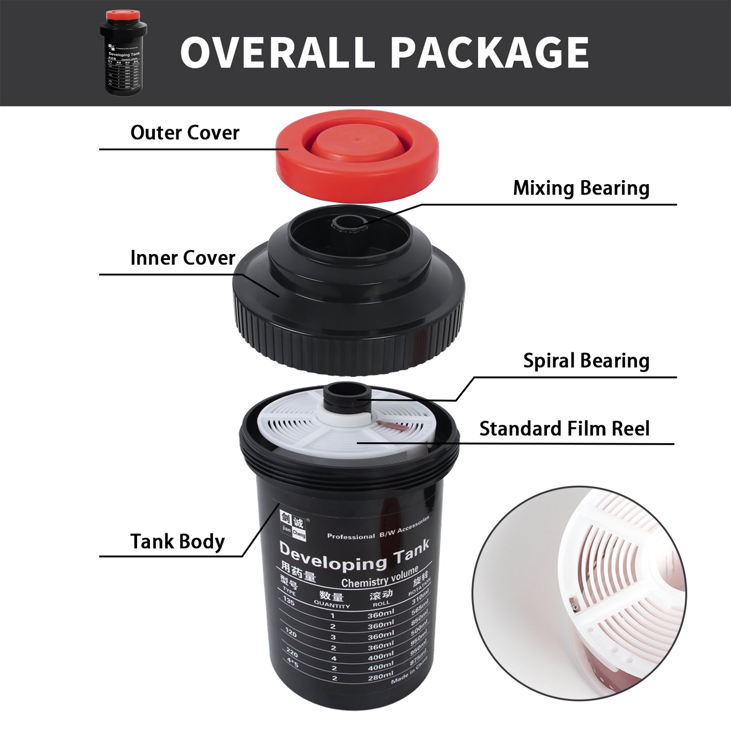 Film Develop Tank 3 Spiral Reels with Buckle Separator 120 127 135 B&W Color Negative Darkroom Processing Processor
