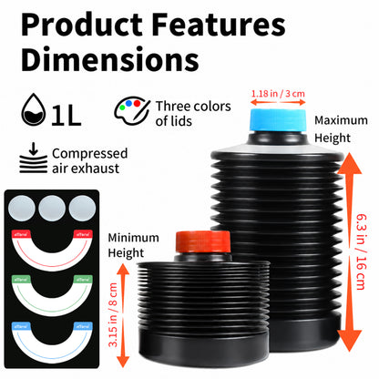 eTone Collapsible Storage Bottle 1 Litre HDPE for Darkroom Chemical Laboratory Chemical Reagent Bottle Photosensitive Material