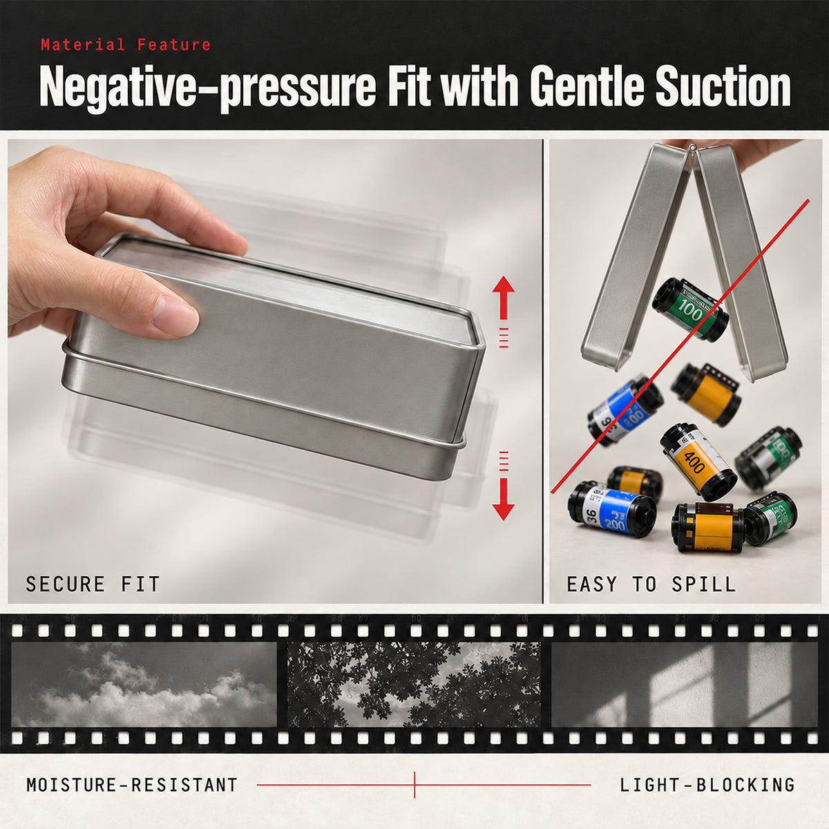 eTone Metal Film Canister Silent Storage Case Box with Clips for 120 135 35mm Negative Film