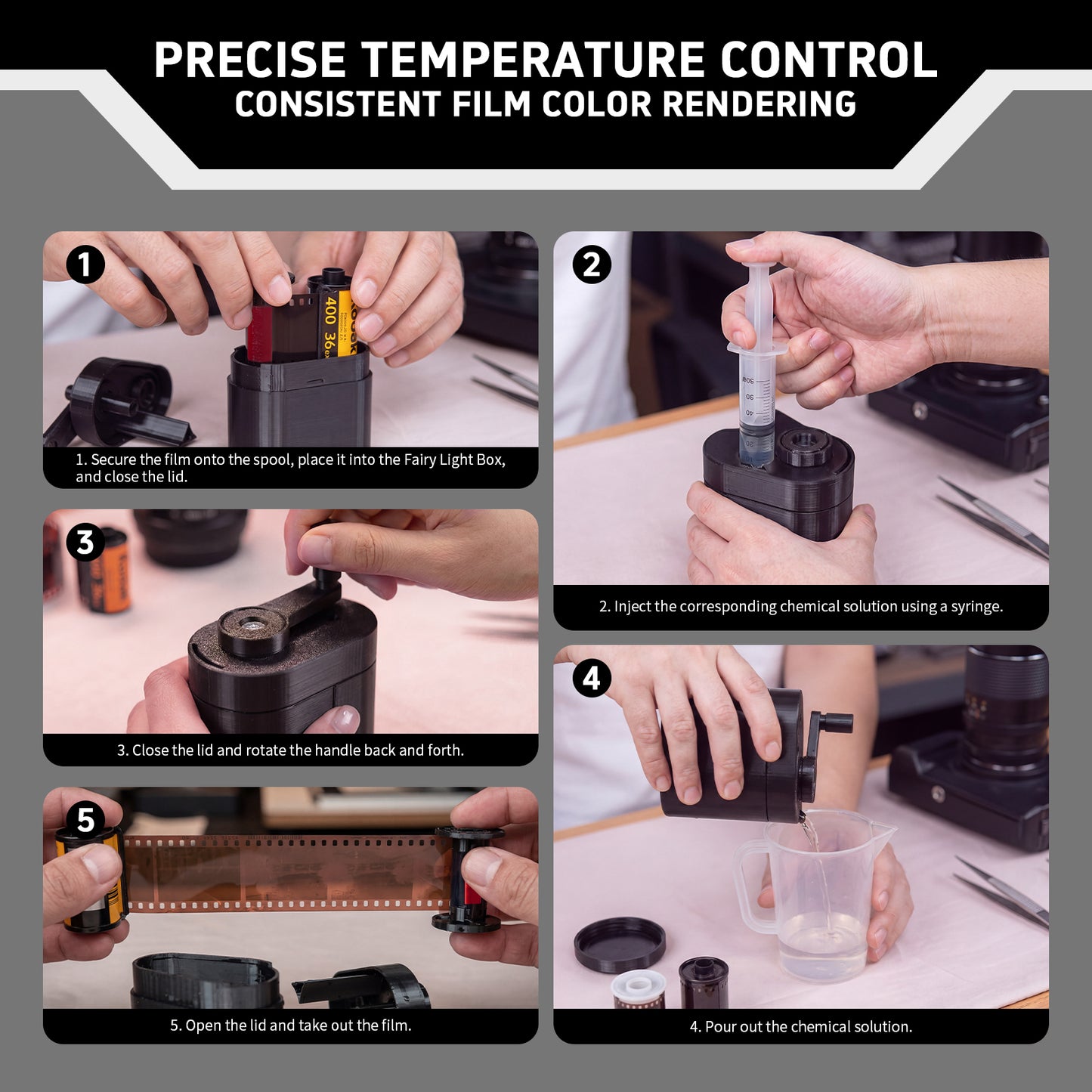 Mini 35mm Film Developing LumiTank 135 Negative Processing Tank Kit With Thermometer