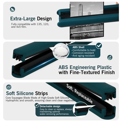 eTone Film Squeegee for 35mm 135 120 4x5 Film, Soft Silicone Blades, Streak-Free Wiping Negative Film Blue Green