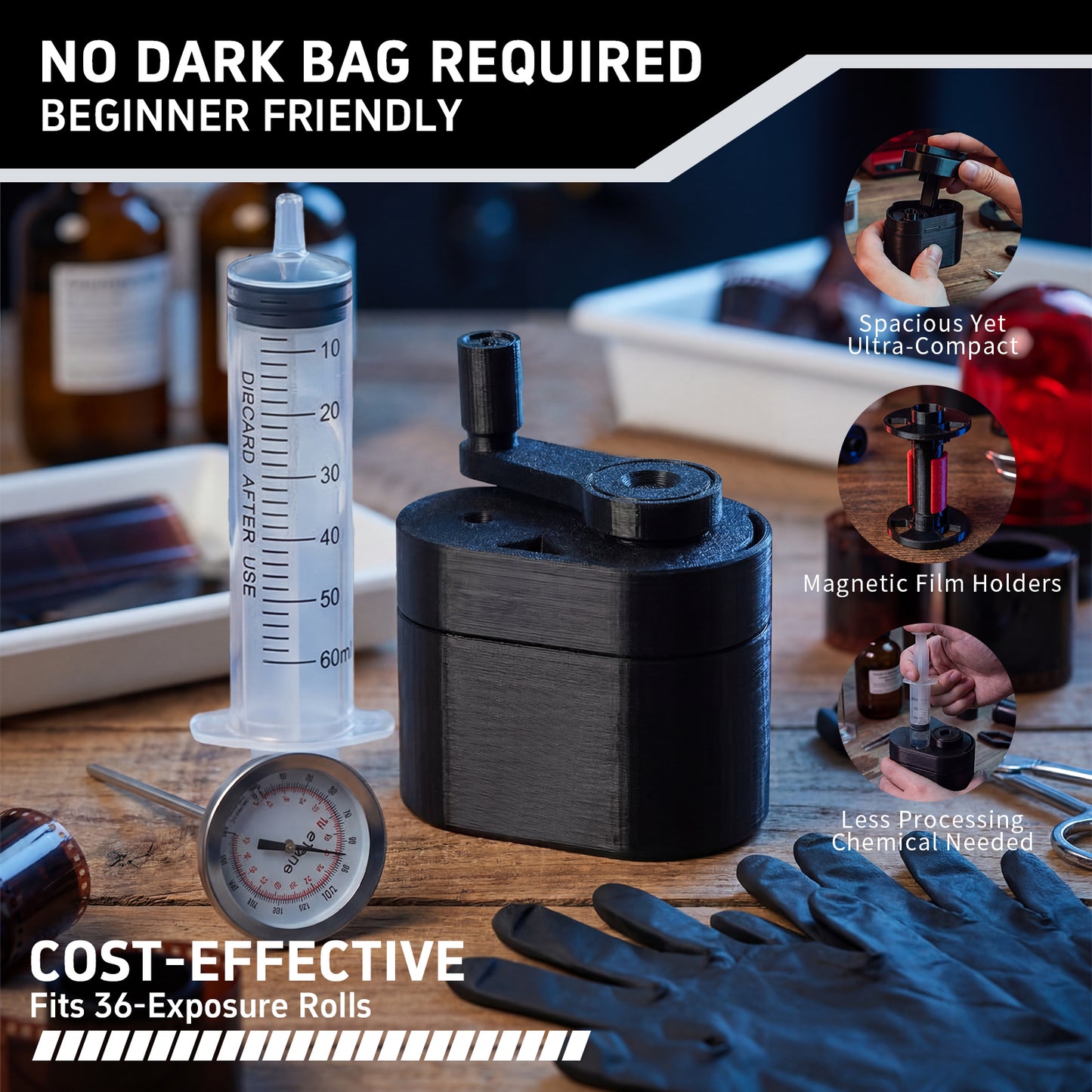 Mini 35mm Film Developing LumiTank 135 Negative Processing Tank Kit With Thermometer