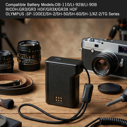 3-in-1 Battery Charging Storage Box Case for Ricoh Ricoh GR3 HDF GR3X HDF Olympus SP-100EE SH-2 DB-110 LI-92B