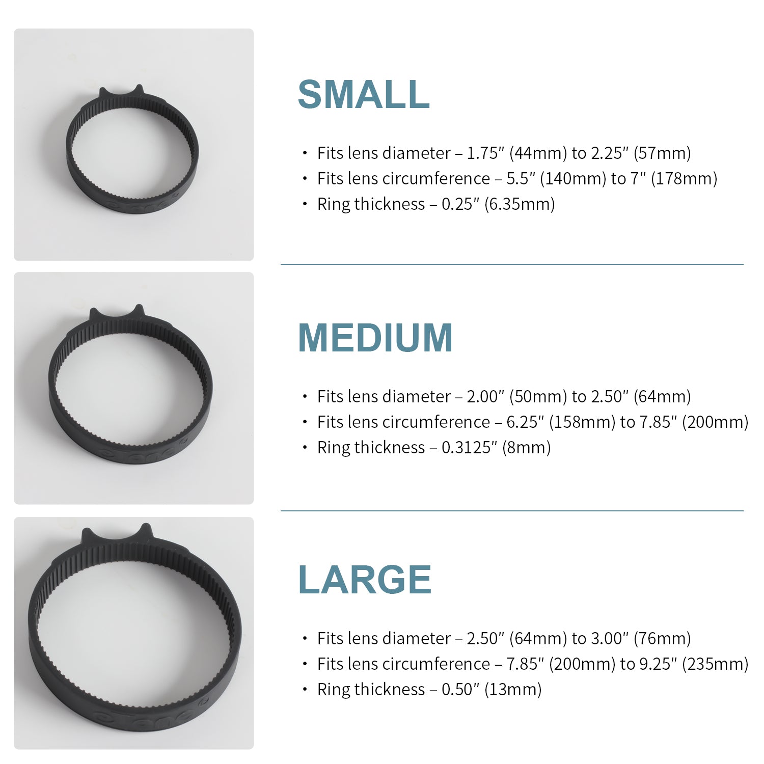 Amazon.com : Movo FR3 Adjustable Follow Focus Ring Set of 3 with 65mm, 75mm  and 85mm Lens Gear Rings (Standard 32 Pitch - 0.8 mod) : Electronics