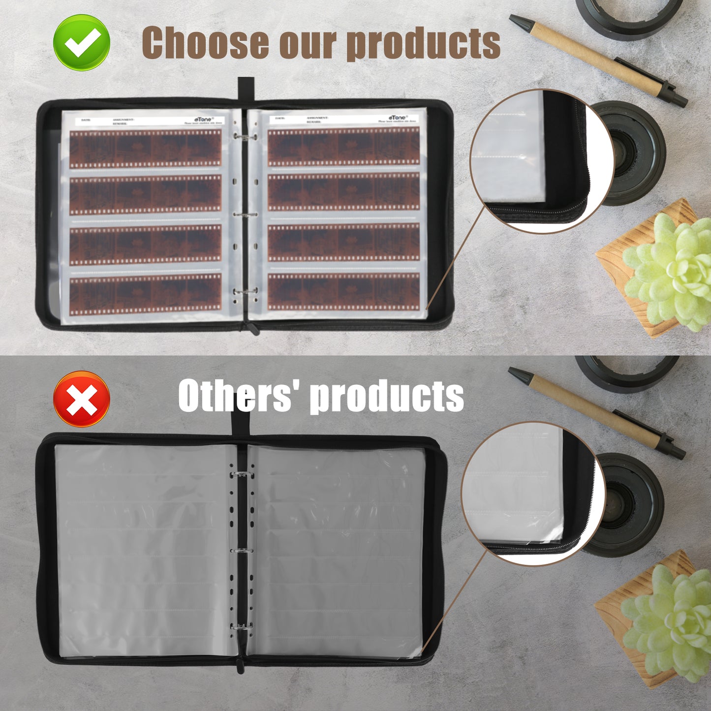 Brown L Size Photo Ring Binder Zipper Album 120 6x6 6x7 Acid-free Film Negative Storage Page