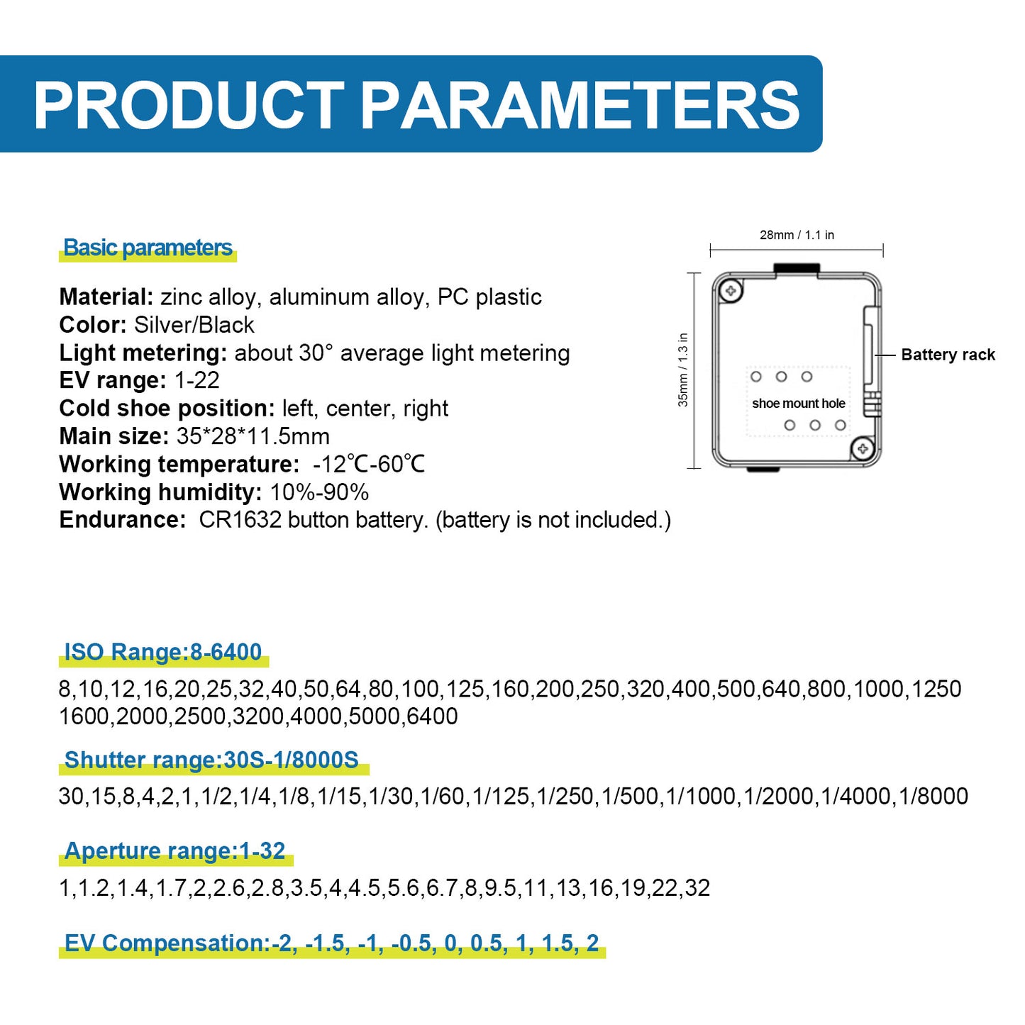 1pc Black/Silver Light Meter Photometer Single Reverse For Rangefinder Cameras