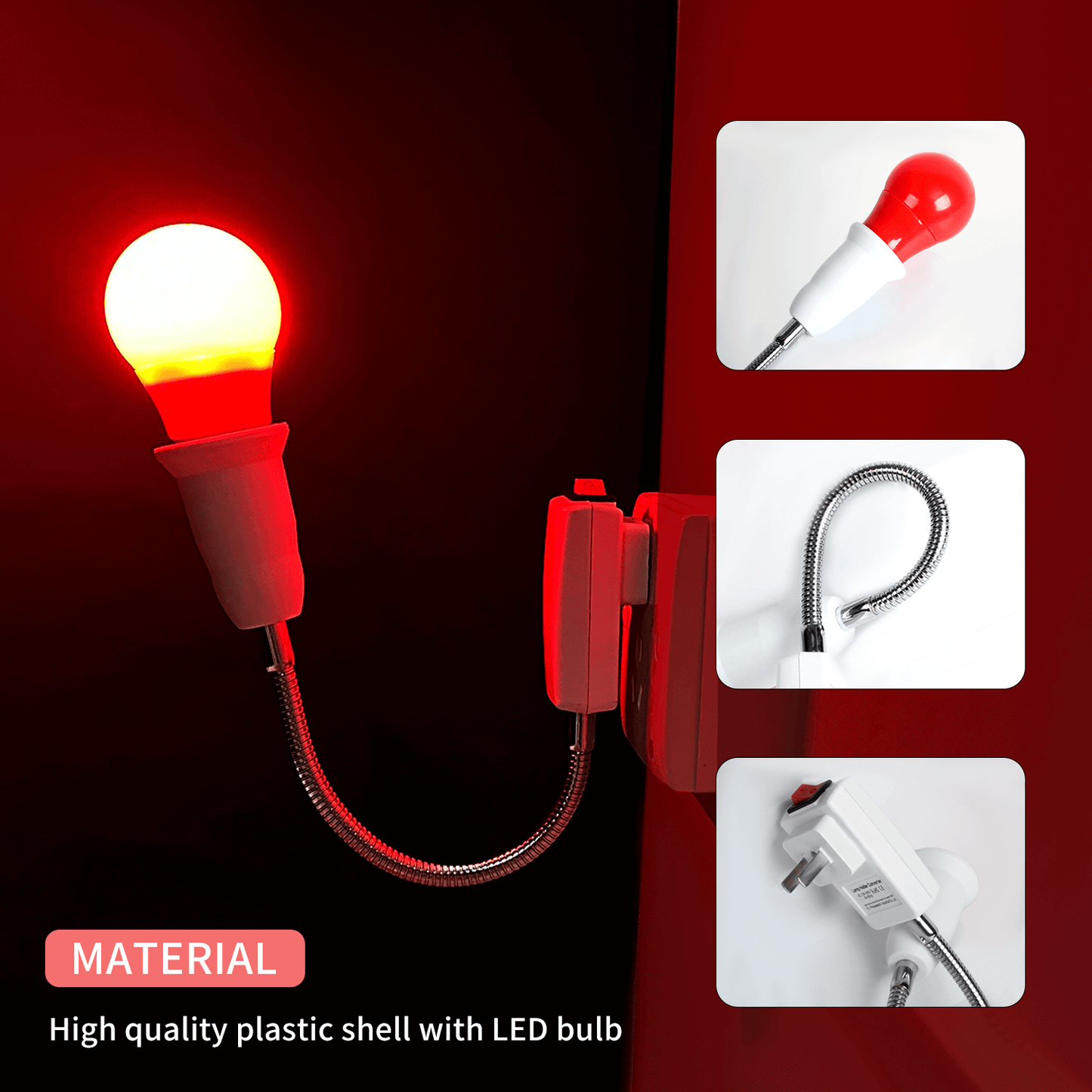 Darkroom Safelight Bulb Lamp LED E27 Power Plug Medical Film Photo Print Negative Developing