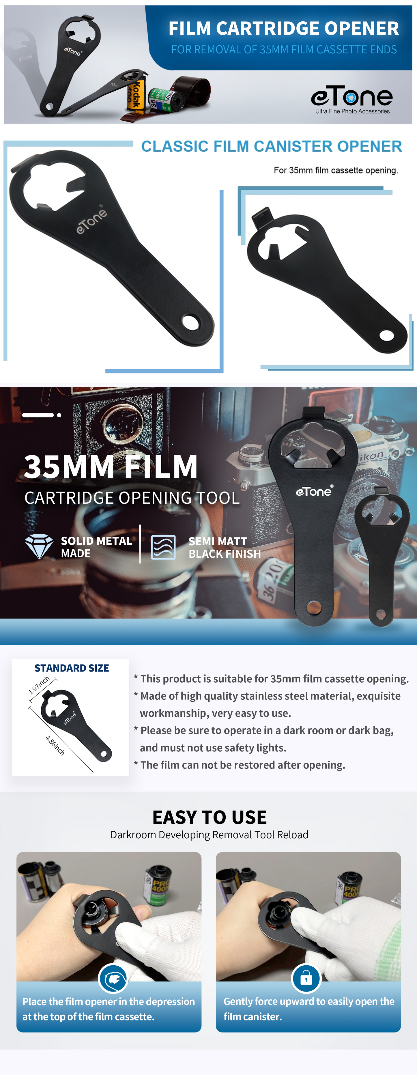 135 35mm Film Cassette Cartridge Opener Darkroom Developing Removal Tool Reload