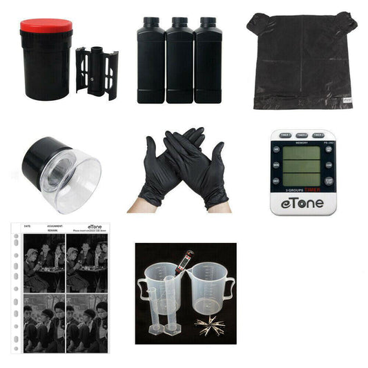 4 x 5 colori in bianco e nero per lo sviluppo di pellicole in camera oscura kit di attrezzature per lo sviluppo set timer borsa per il cambio della pellicola
