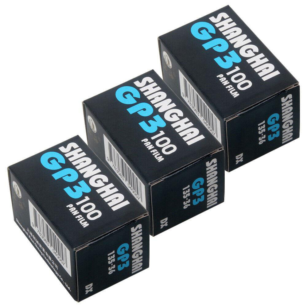 3 rotoli Shanghai in bianco e nero GP3 135/36 35 mm pellicola DIN ISO 100 B&amp;N B/N freschissimo